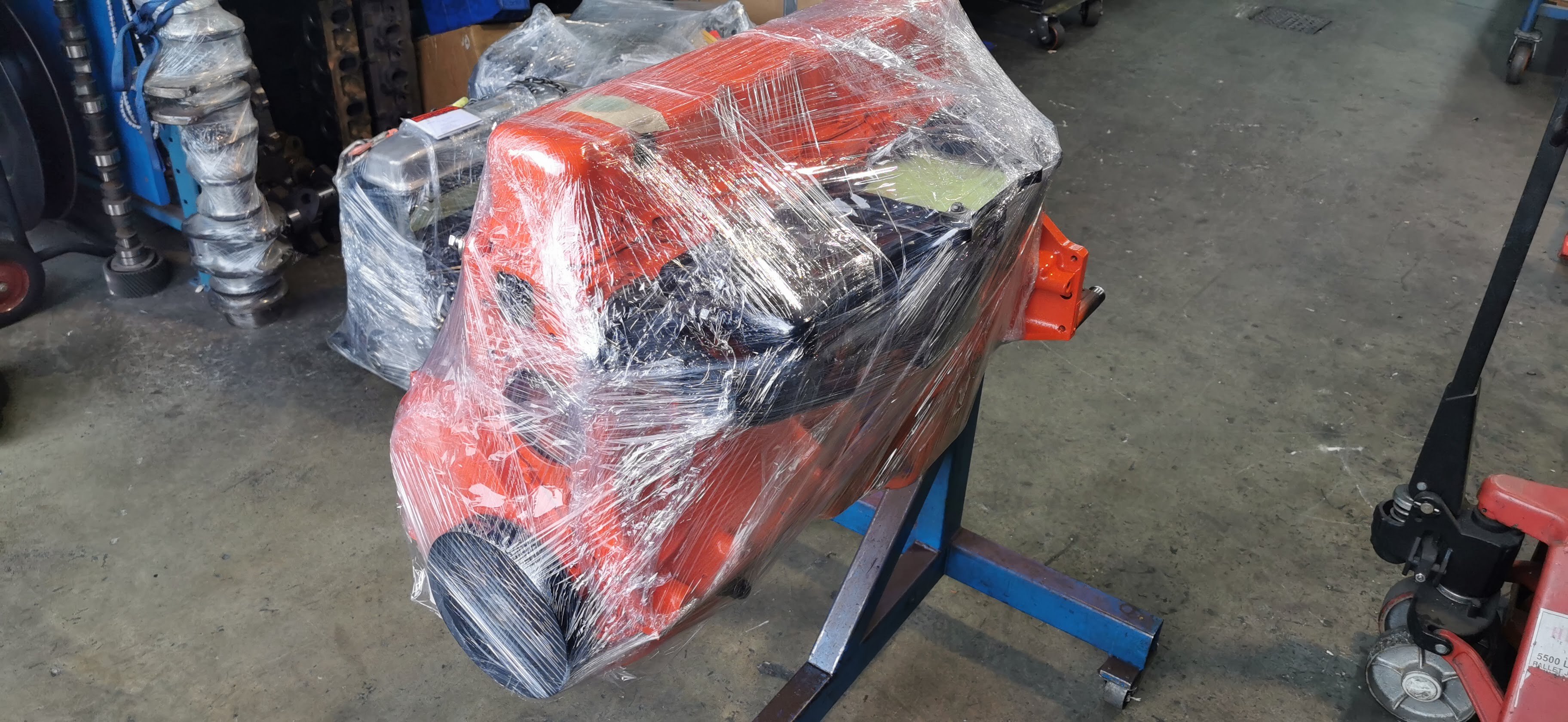 Engine block in bubble wrap